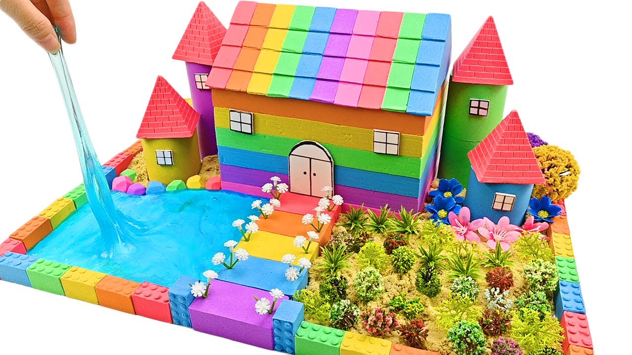 DIY How To Make Rainbow House has Gardens and Pools from Kinetic Sand #3 Zic Zic