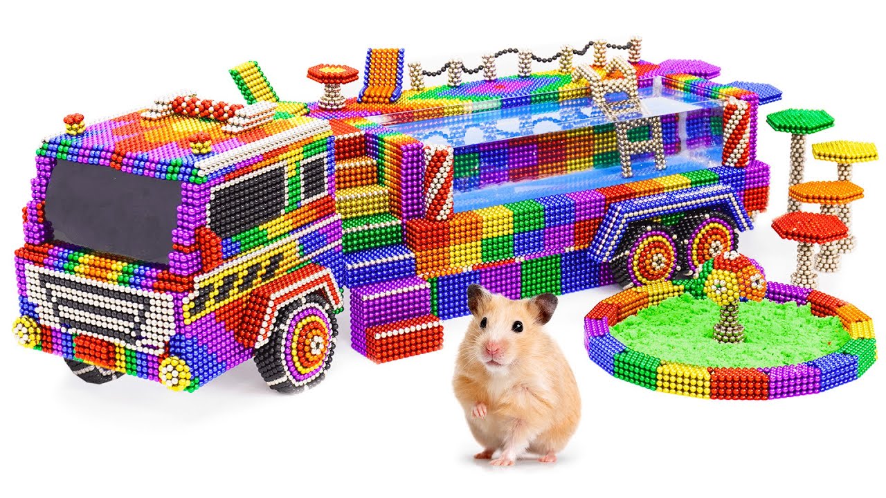 Satisfying Video | Magnetic Balls Making Swimming Pool Mobi Truck For Hamster | ASMR