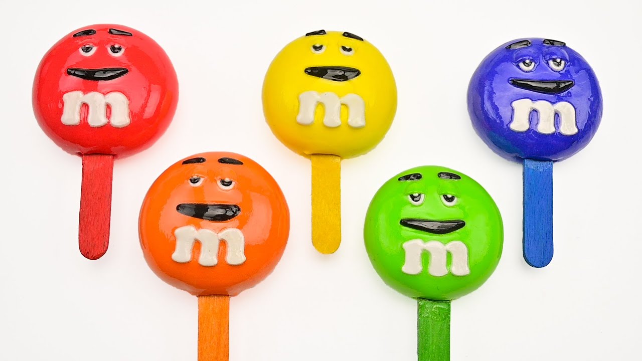 Rainbow Lollipop M&M Chocolate Candy clay cracking making