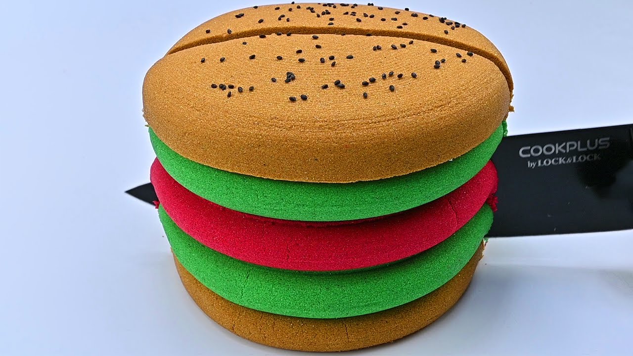 Very Satisfying and Relaxing Kinetic Sand ASMR with Hamburger Cake