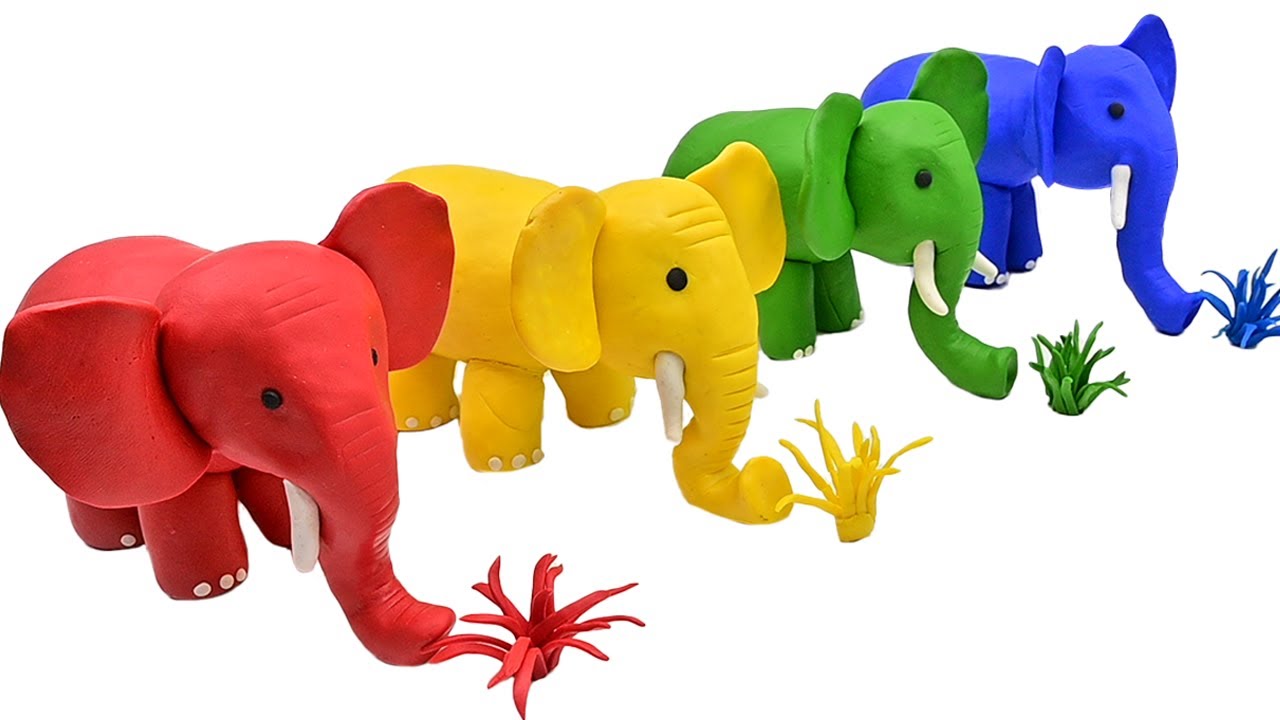 DIY How To Make Polymer Clay Miniature Animals Elephants, Grass | Clay Art