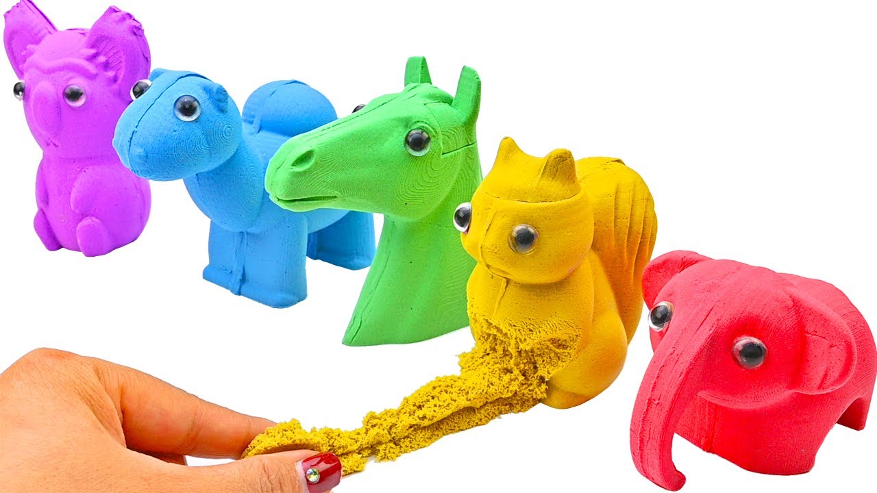 Satisfying Video | DIY How To Make Kinetic Sand horse, elephant, squirrel, Cutting ASMR