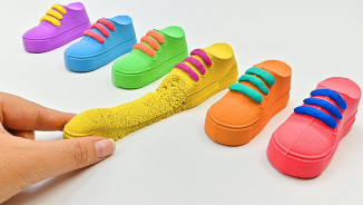 Satisfying Video l Kinetic Sand Rainbow Shoes Cutting ASMR #7